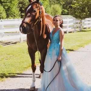 Beautiful Blue Lace Prom Dress